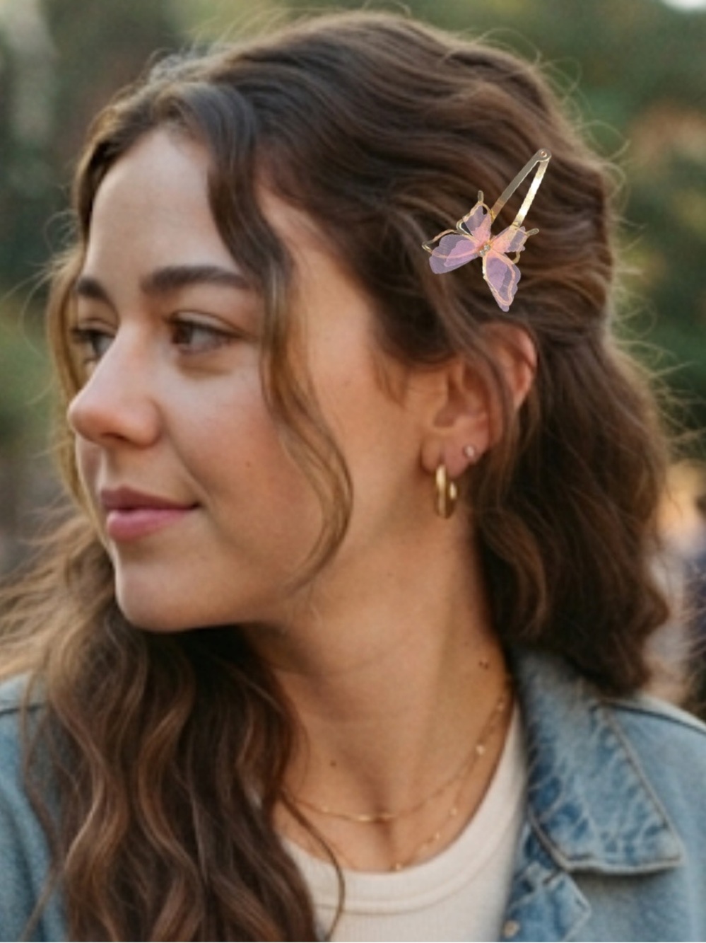 Two 3” Rose Gold Butterfly Snap Hair Clips